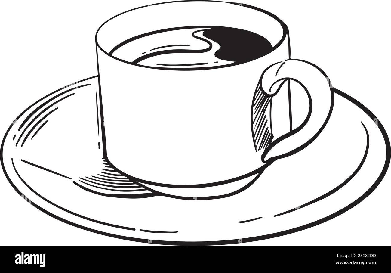 Espresso, tasse à café Americano, style d'encre, illustration vectorielle dessinée à la main de style graphique ou croquis. Illustration de Vecteur