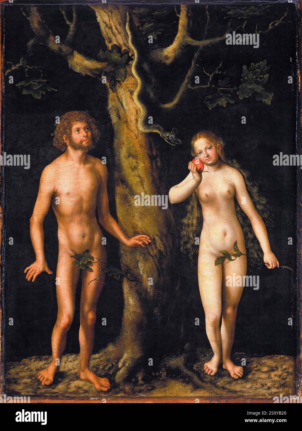 Adam et Eve, peinture en carré et huile sur panneau par Lucas Cranach l'ancien, vers 1510 Banque D'Images
