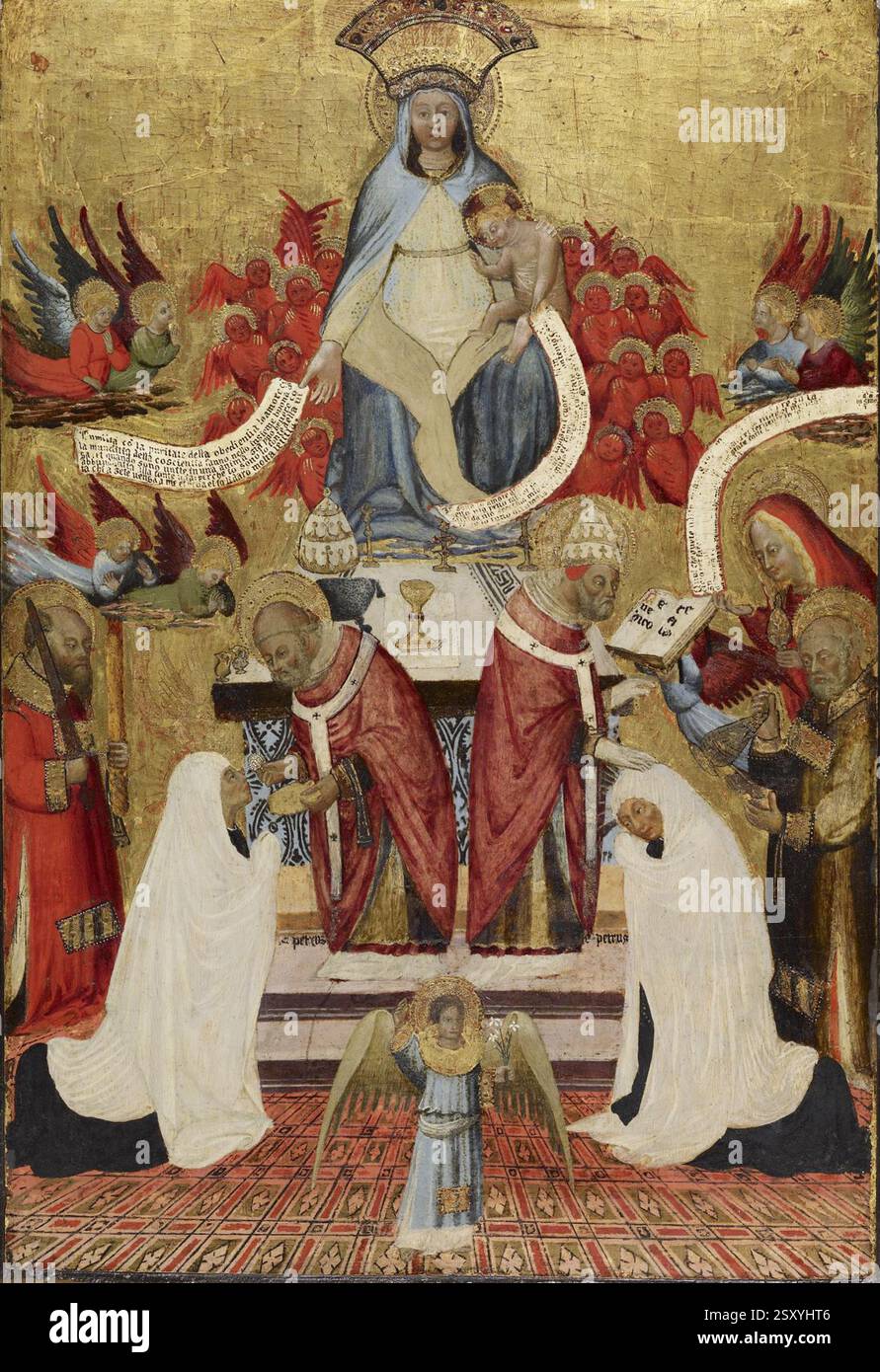 Communion et consécration de Santa Francesca Romana Antonio da Viterbo l'ancien (italien, actif au milieu du XVe siècle) (peintre) vers 1445 (Renaissance) tempera et feuille d'or sur bois (Renaissance Europe) Banque D'Images Communion et consécration de Santa Francesca Romana Antonio da Viterbo l'ancien (italien, actif au milieu du XVe siècle) (peintre) vers 1445 (Renaissance) tempera et feuille d'or sur bois (Renaissance Europe) Banque D'Images