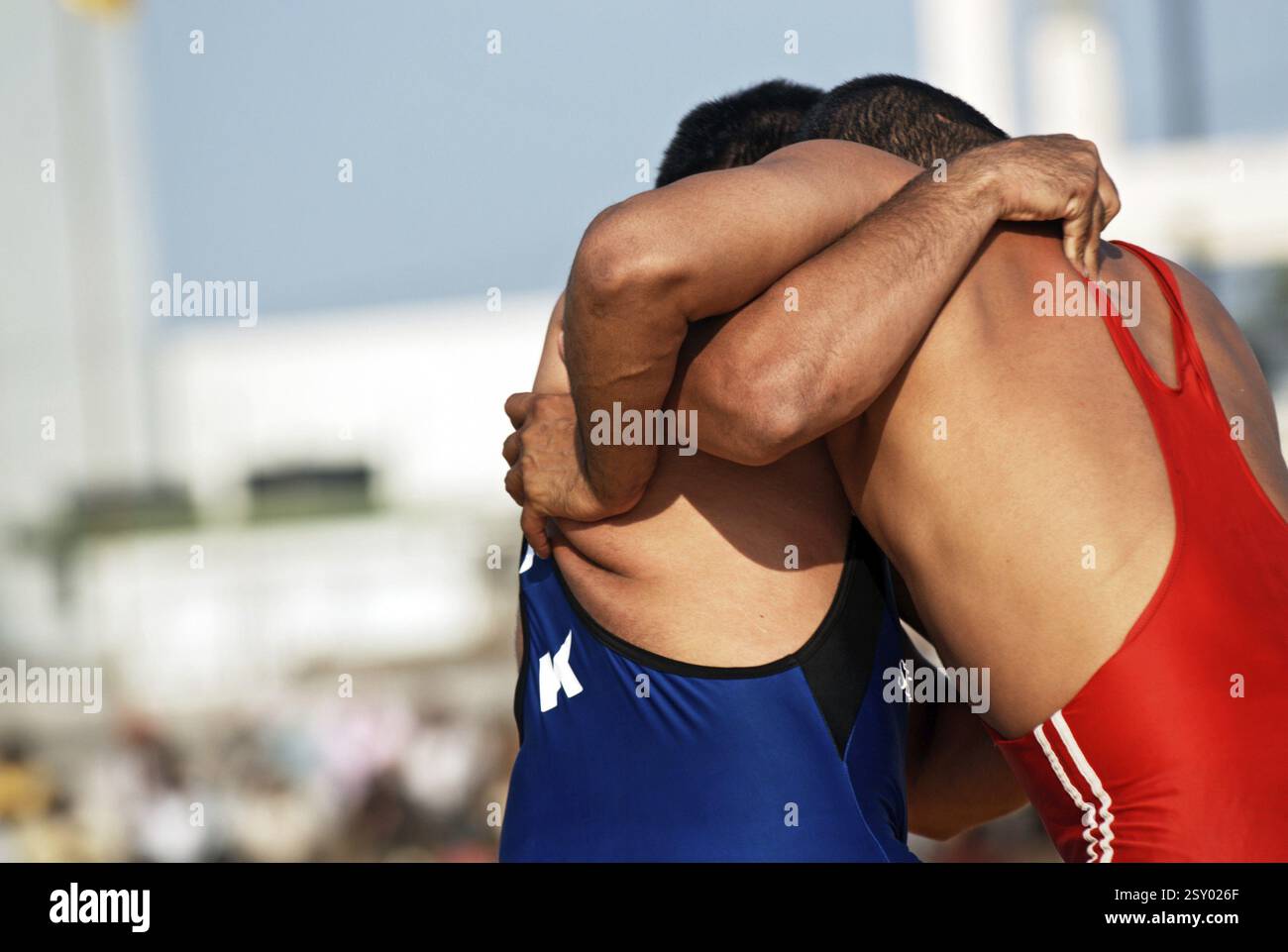 Lutteurs en match, Nanded, Maharashtra, Inde 1er novembre 2008 Banque D'Images