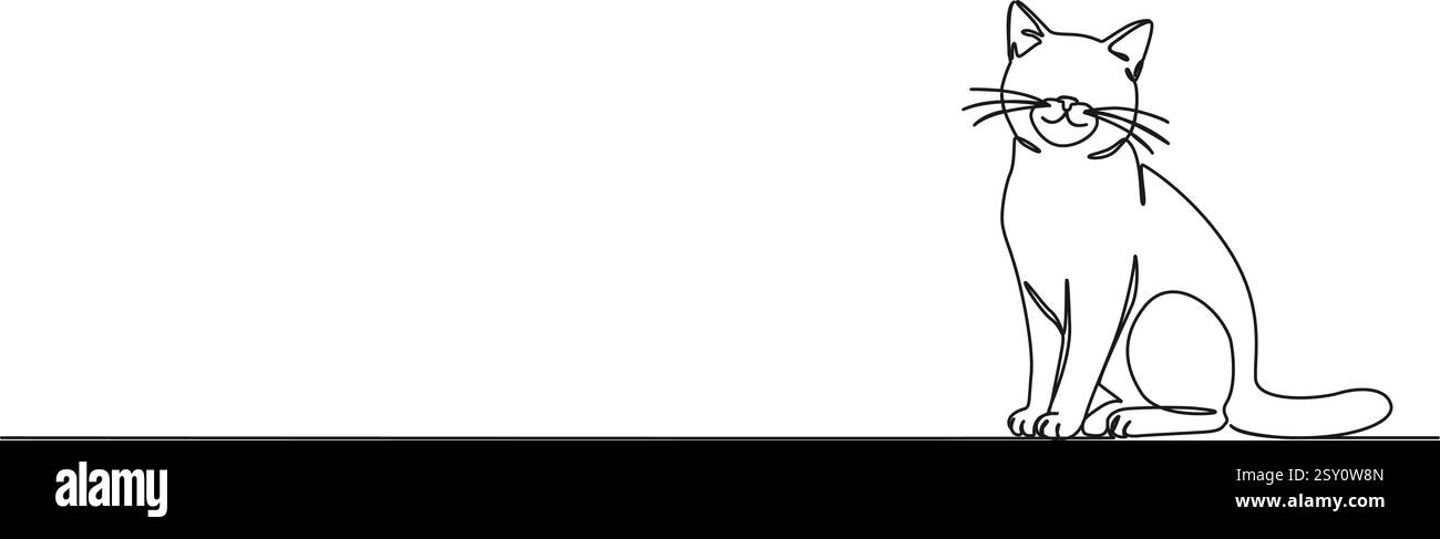 dessin continu d'un chat assis, illustration vectorielle d'art au trait Illustration de Vecteur