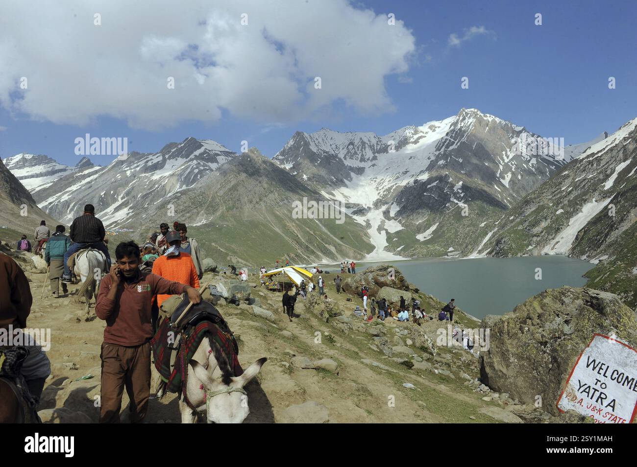 Pilgrim sheshnag lac, amarnath yatra, Jammu Cachemire, Inde, Asie Banque D'Images