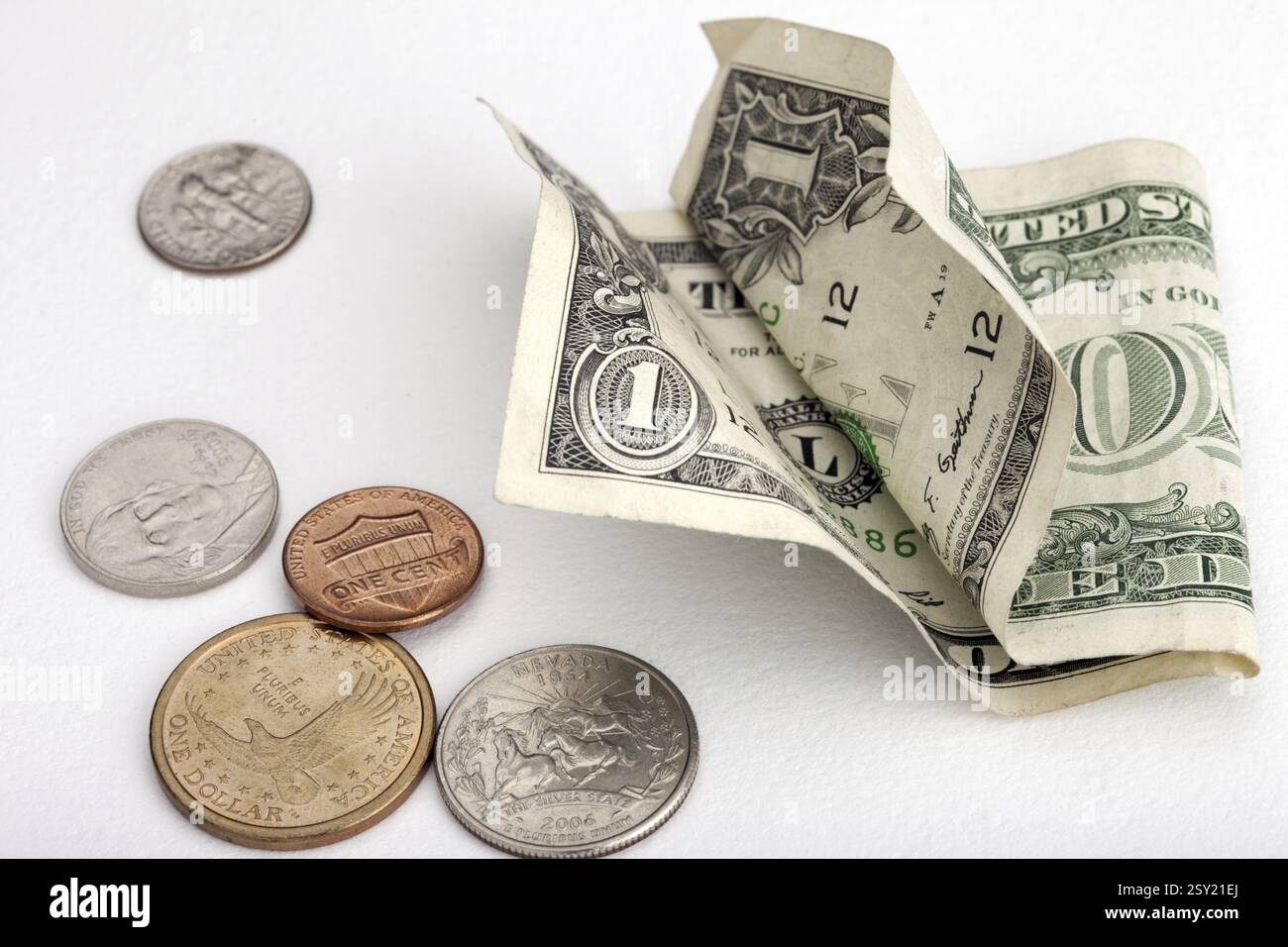 Dollar des états-Unis avec pièces de monnaie Banque D'Images