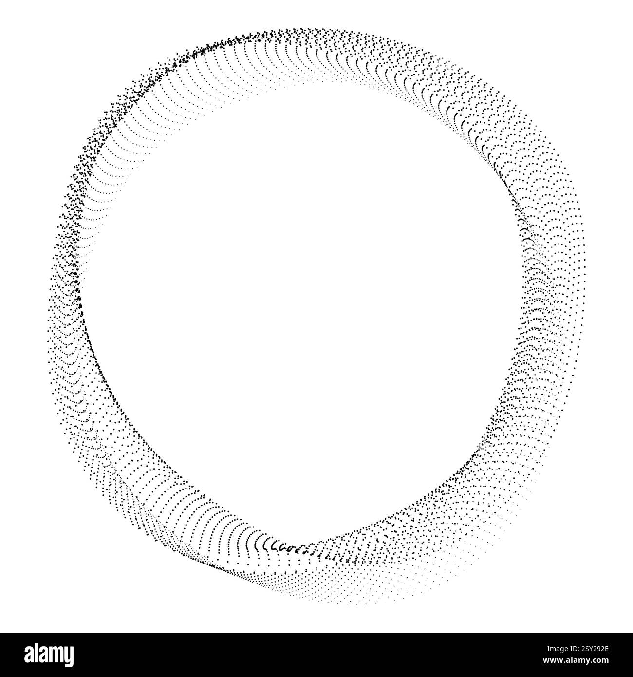 Cadre rond en pointillés coulant avec forme ondulée de gradient de demi-teintes isolé. Clip art concept de technologie, science, musique, moderne. Illustration de Vecteur