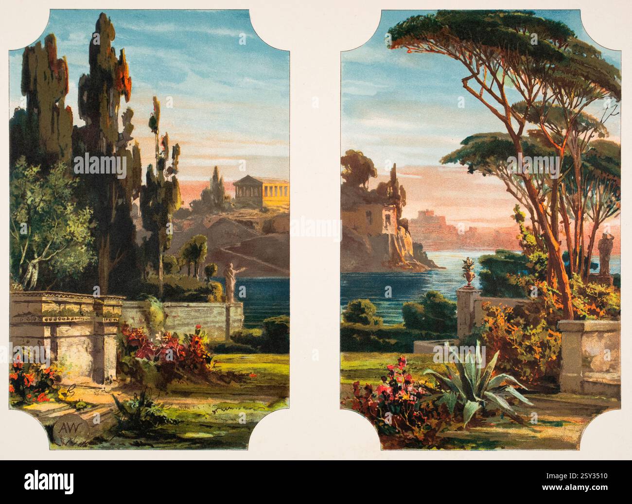 Dekorative Landschaften (paysages décoratifs), demi-teinte des aquarelles classiques par Albertus Wirth de Decorative Vorbilder VII, 1897 Banque D'Images