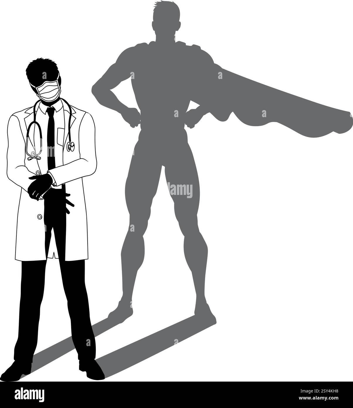 Super-héros Doctor avec Super Hero Shadow Silhouette Illustration de Vecteur