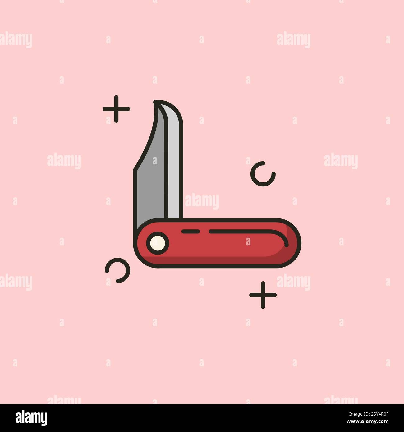 Logo icône ligne art vectorielle illustration design icône rouge et grise d'un couteau de poche. Illustration de Vecteur
