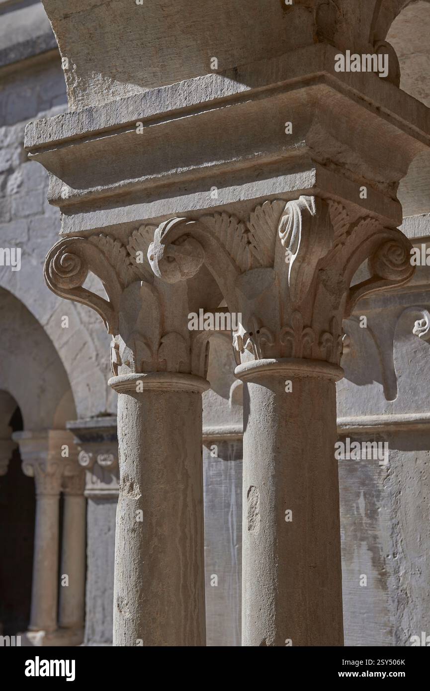 Cloître de l'abbaye cistercienne romane du xiie siècle de Notre-Dame de Sénanque ( 1148 ). Près de Gordes en Provence, France. Banque D'Images