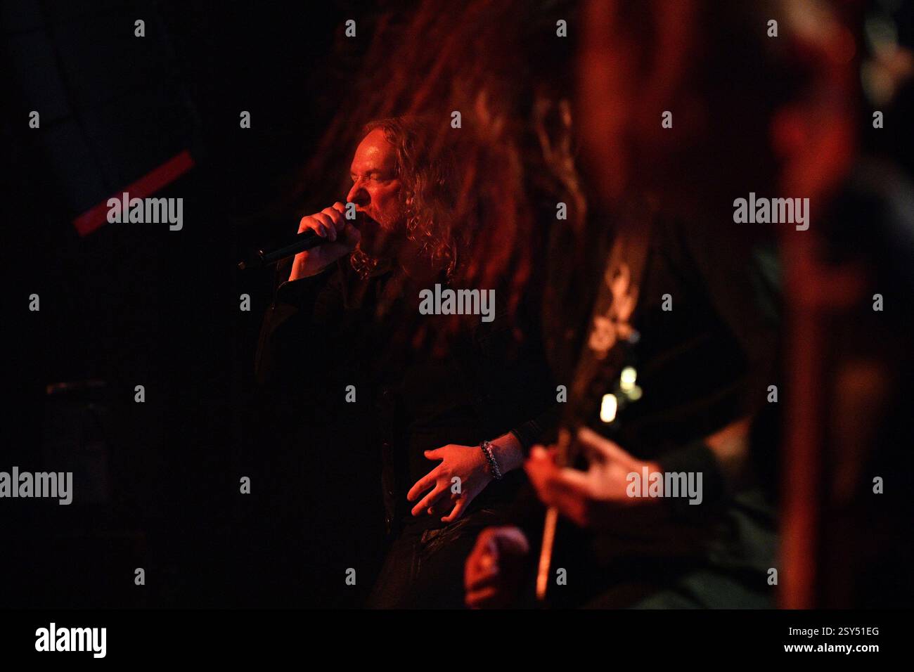 Mikael Stanne, Dark Tranquillity, groupe de death metal mélodique suédois de Gothenburg, concert live, Melbourne, Australie. Banque D'Images