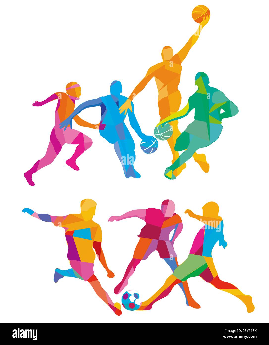Joueurs de basket-ball et de football, sports et athlètes, illustration Banque D'Images