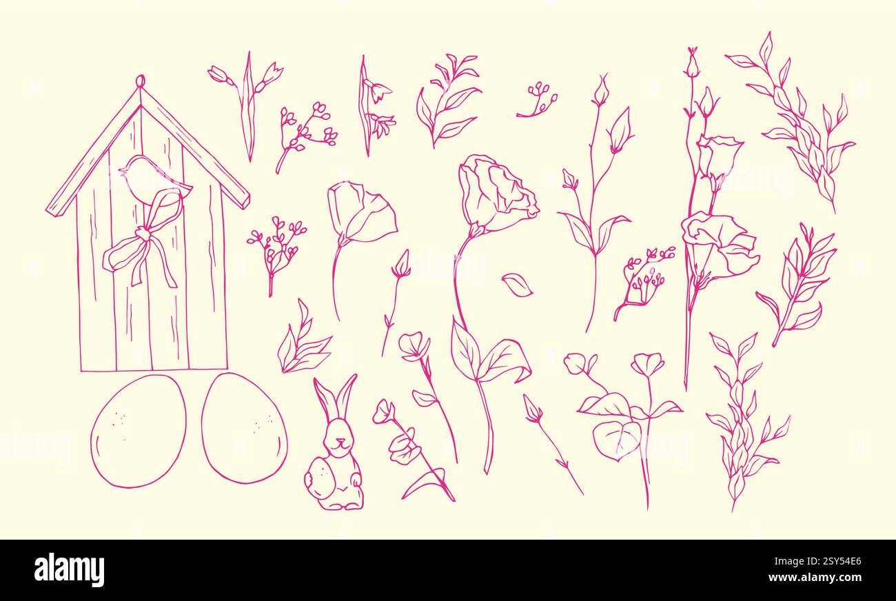 Ensemble de doodles dessinés à la main de Pâques Illustration de Vecteur