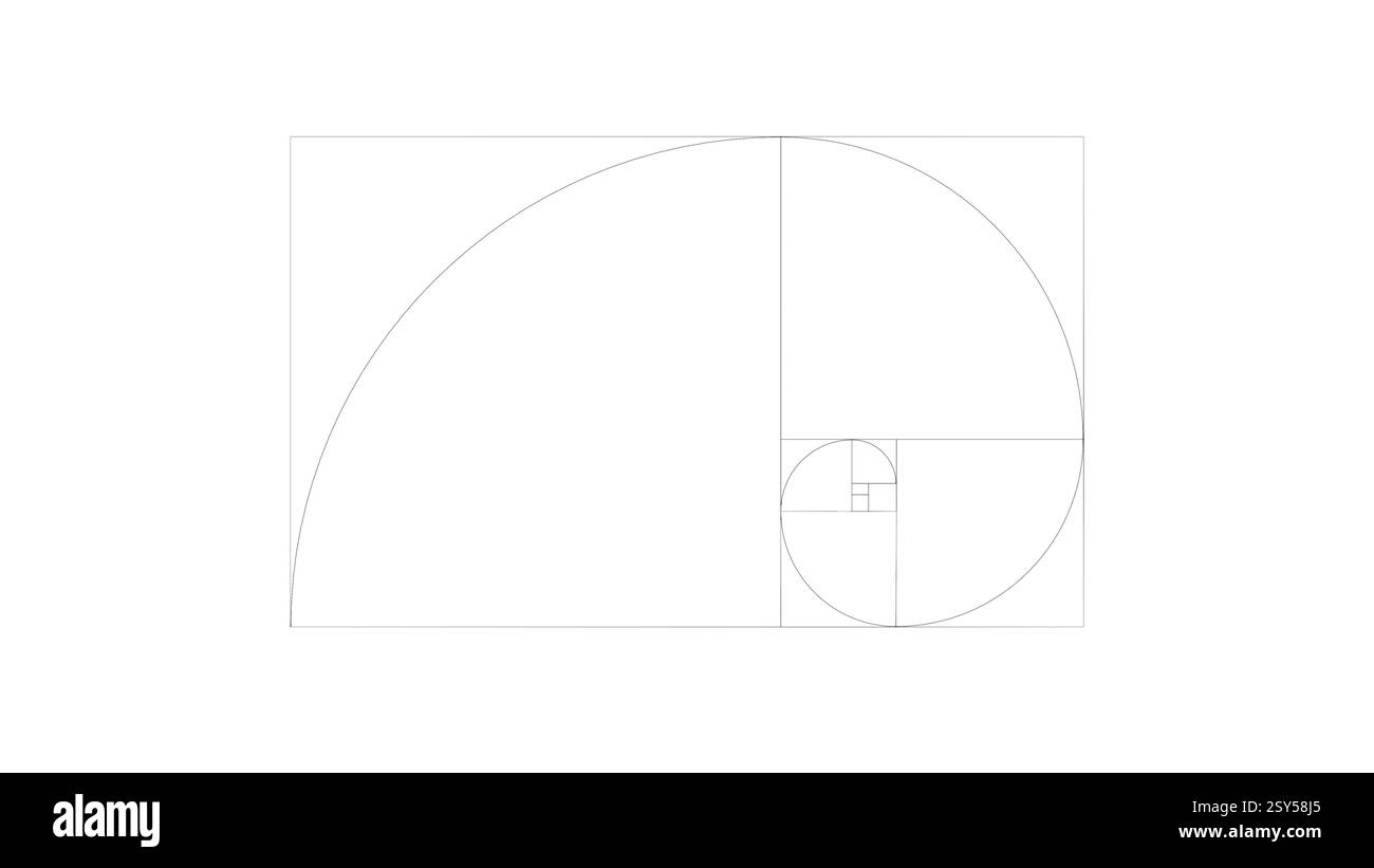 Représentation au trait de la spirale dorée, illustrant les proportions mathématiques élégantes vues dans l'art et les motifs naturels, symbolisant l'harmonie, l'équilibre, Banque D'Images