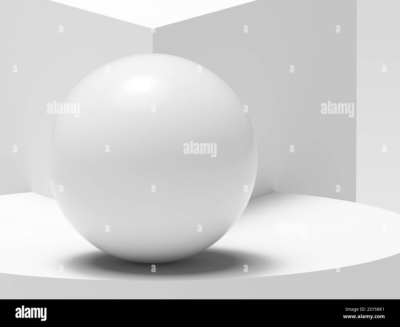 Une sphère blanche lisse est dans un environnement géométrique lumineux et minimaliste avec des lignes et des coins nets. illustration de rendu 3d. Banque D'Images