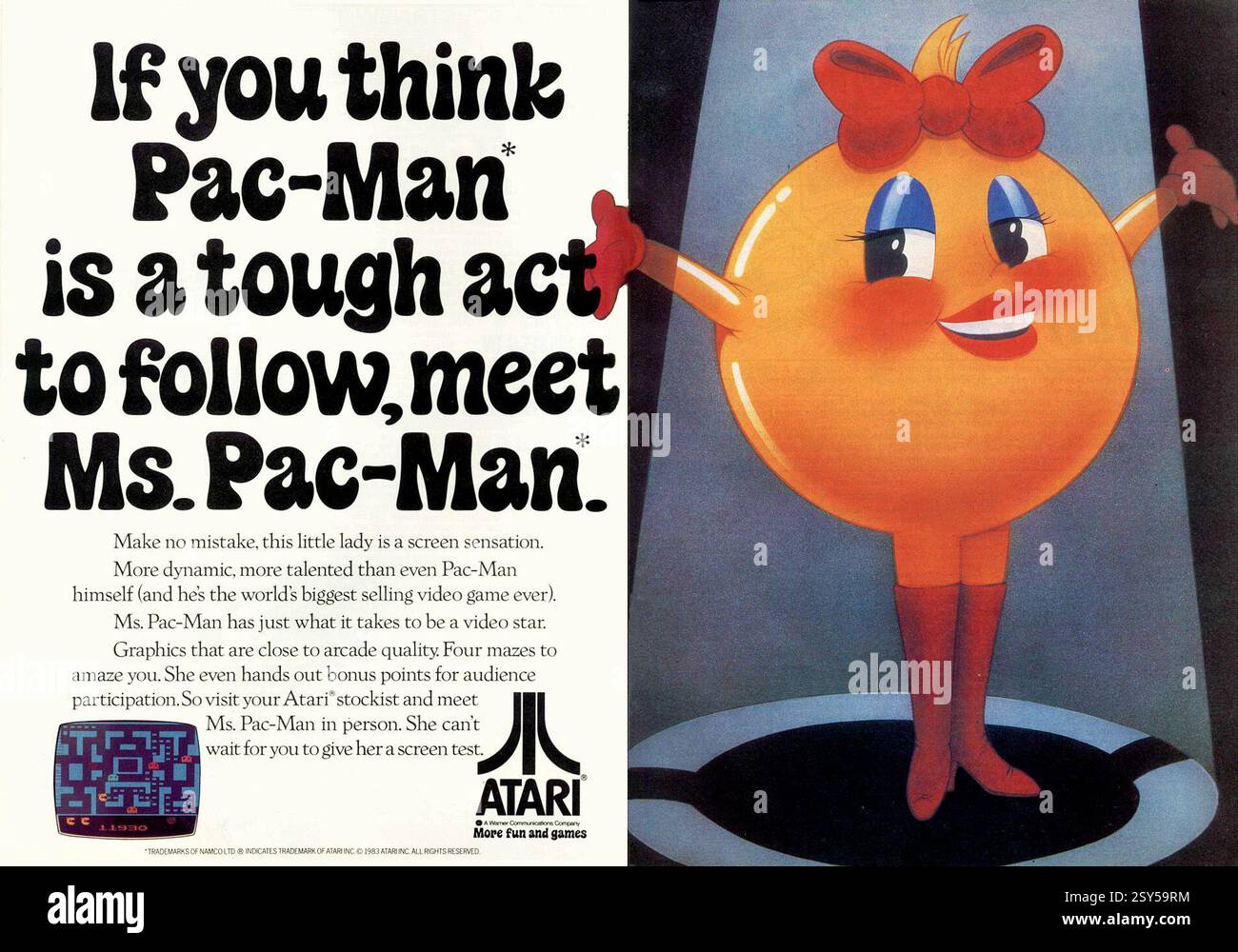 1982 Midway MS PAC-Man Atari Game ad Banque D'Images
