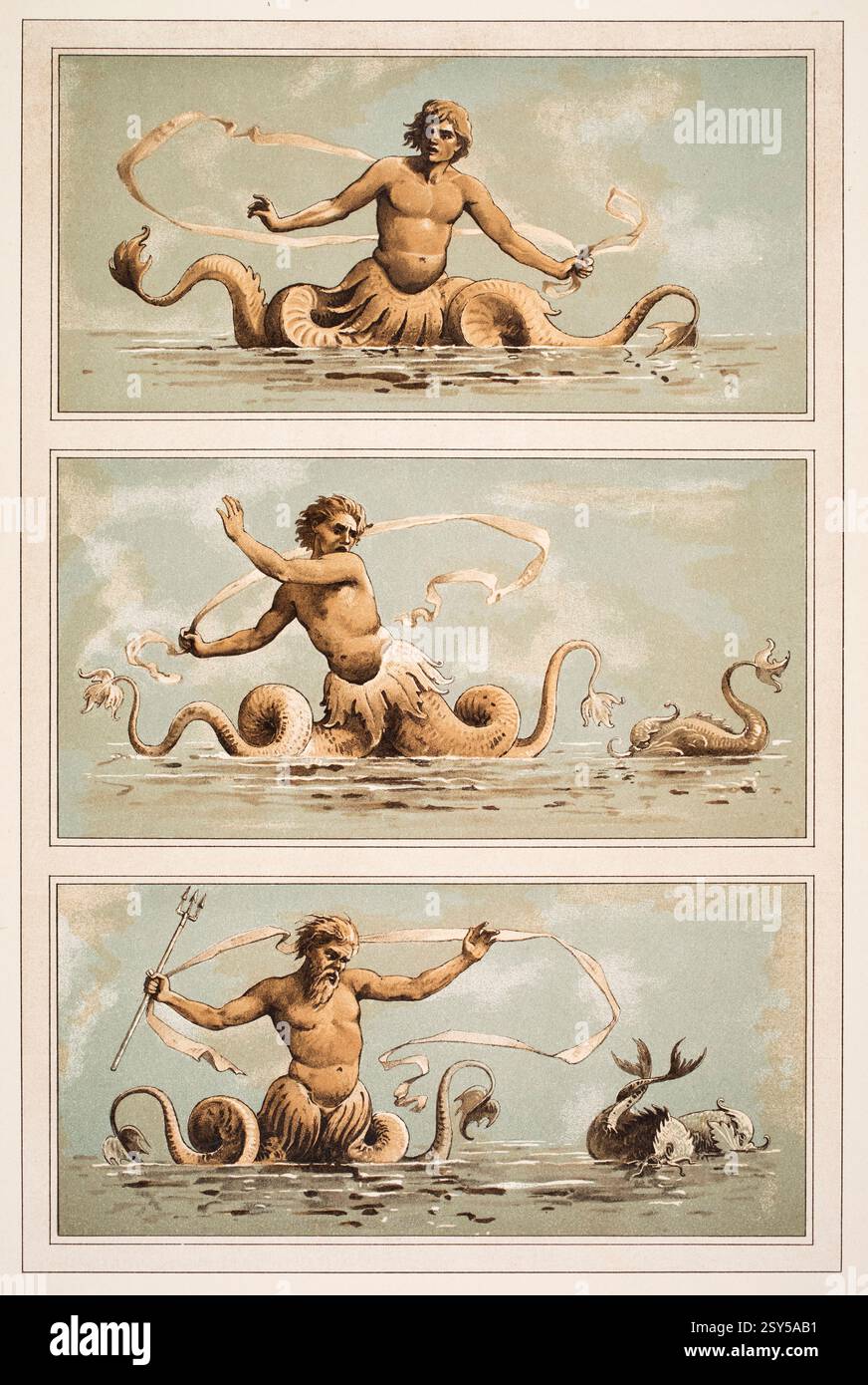 Tritonen (Tritons) triptyque des peintures en couleurs au Vatican de Vorbilder VII décoratif, 1897 Banque D'Images