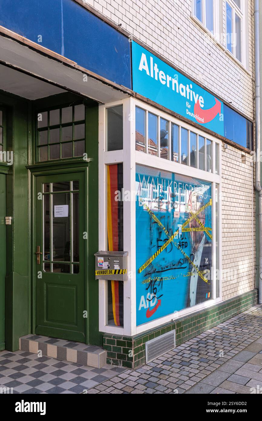 AFD Alternative vandalisée für Deutschland bureau de circonscription à Heilbad Heiligenstadt, Allemagne Banque D'Images