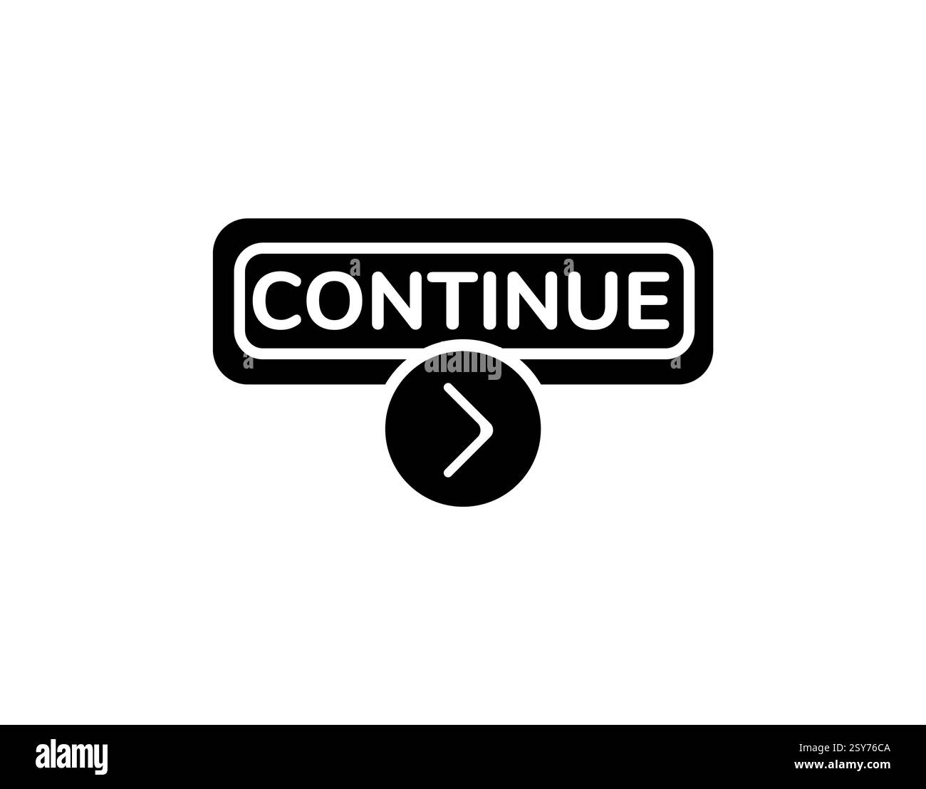 Icône du bouton continuer avec un symbole de flèche en noir Uni Banque D'Images