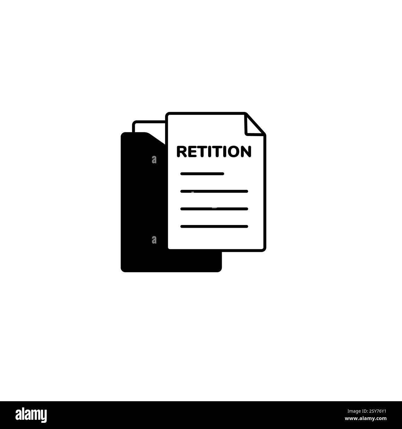 Icône de document de pétition noire avec texte et dossier dans un design minimal Banque D'Images