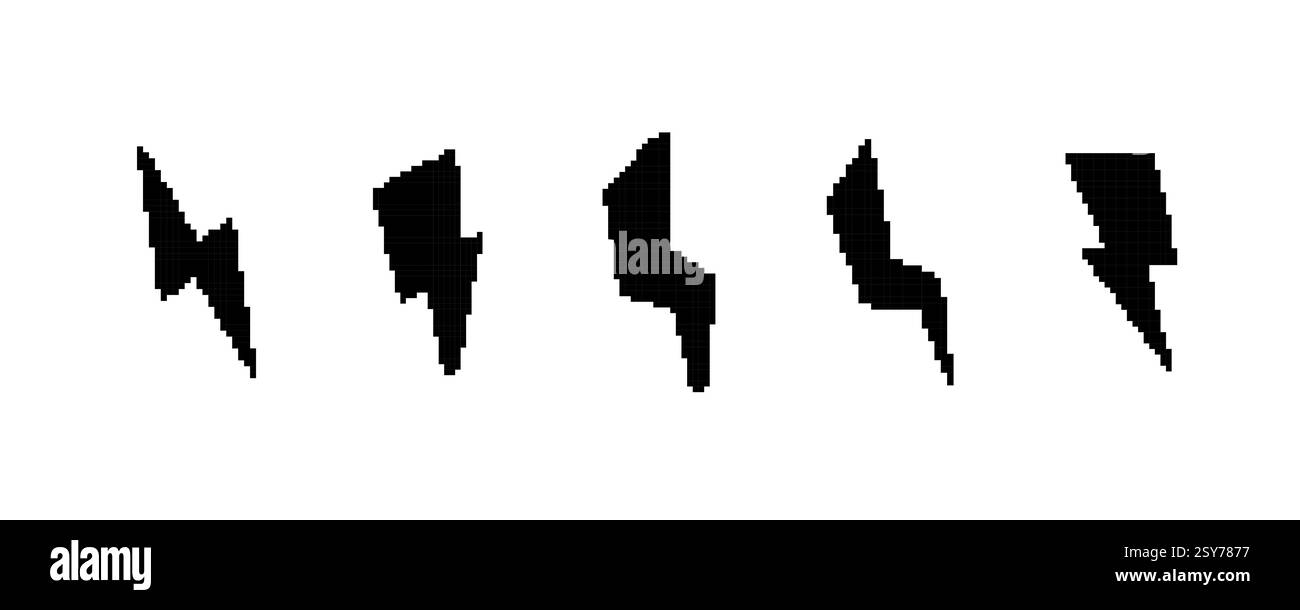 Les symboles d'éclair noirs dans la rangée montrent différentes tailles et formes Illustration de Vecteur
