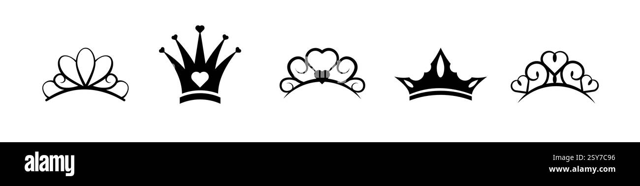 Couronne noire avec diamants et coeur pour des thèmes royaux élégants. Illustration de Vecteur