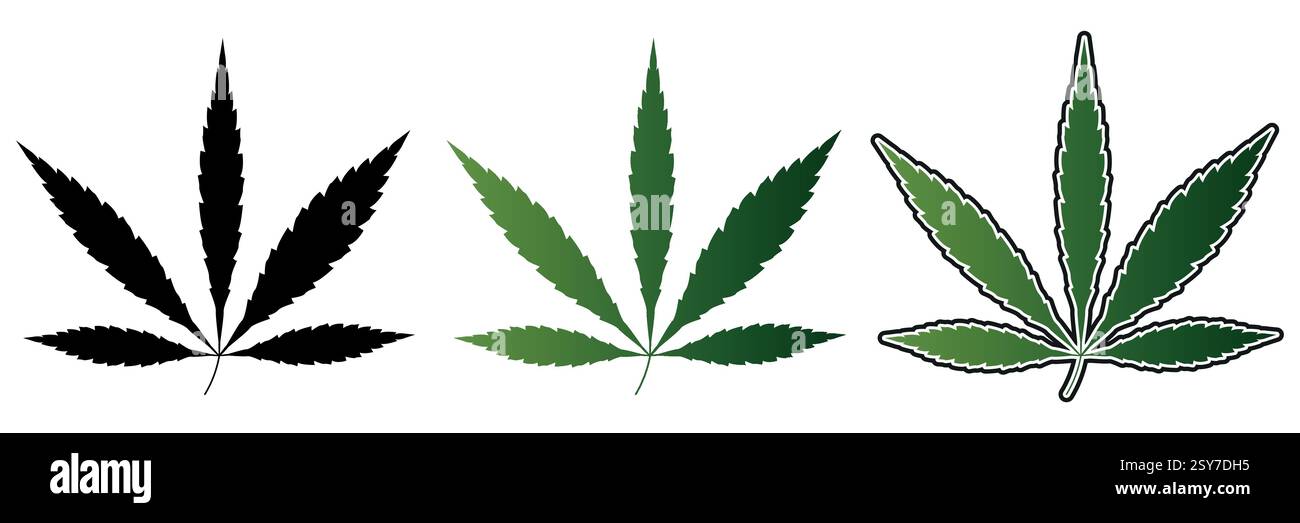 Marijuana drogues illustration de feuilles, cannabis médical laisse des éléments dans trois dessins, dopage illégal ou graphiques ganja Illustration de Vecteur