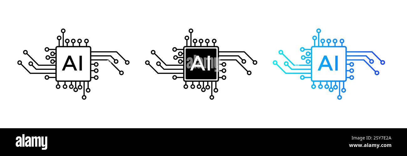 Icône de puce AI avec des circuits pour des conceptions futuristes et technologiques. Illustration de Vecteur