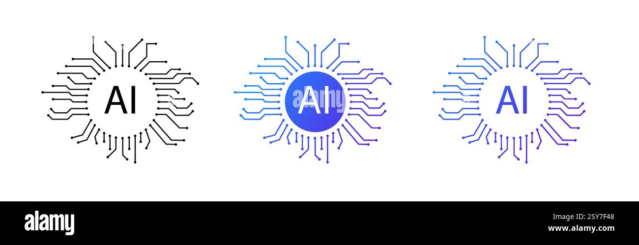 Logo IA bleu circulaire avec des circuits pour les conceptions technologiques modernes. Illustration de Vecteur