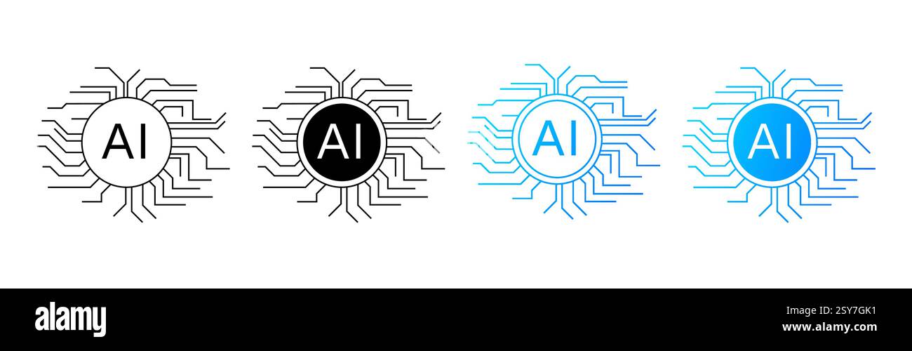 Logo IA circulaire avec circuits pour la technologie moderne et futuriste. Illustration de Vecteur