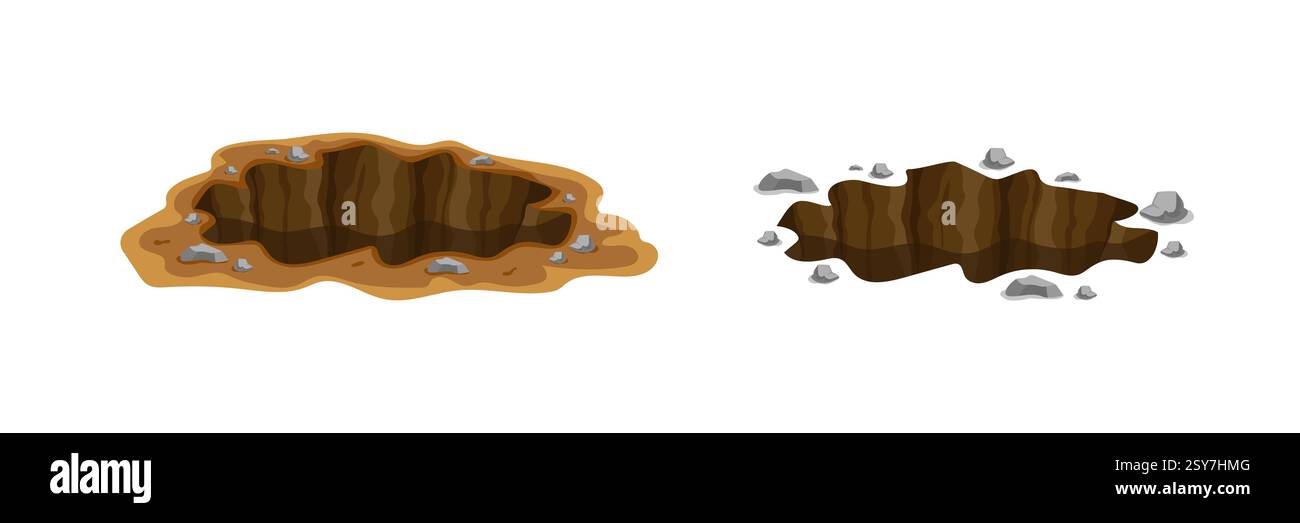 Deux trous de dessin animé différents avec des roches les entourant pour un design illustratif créatif Illustration de Vecteur
