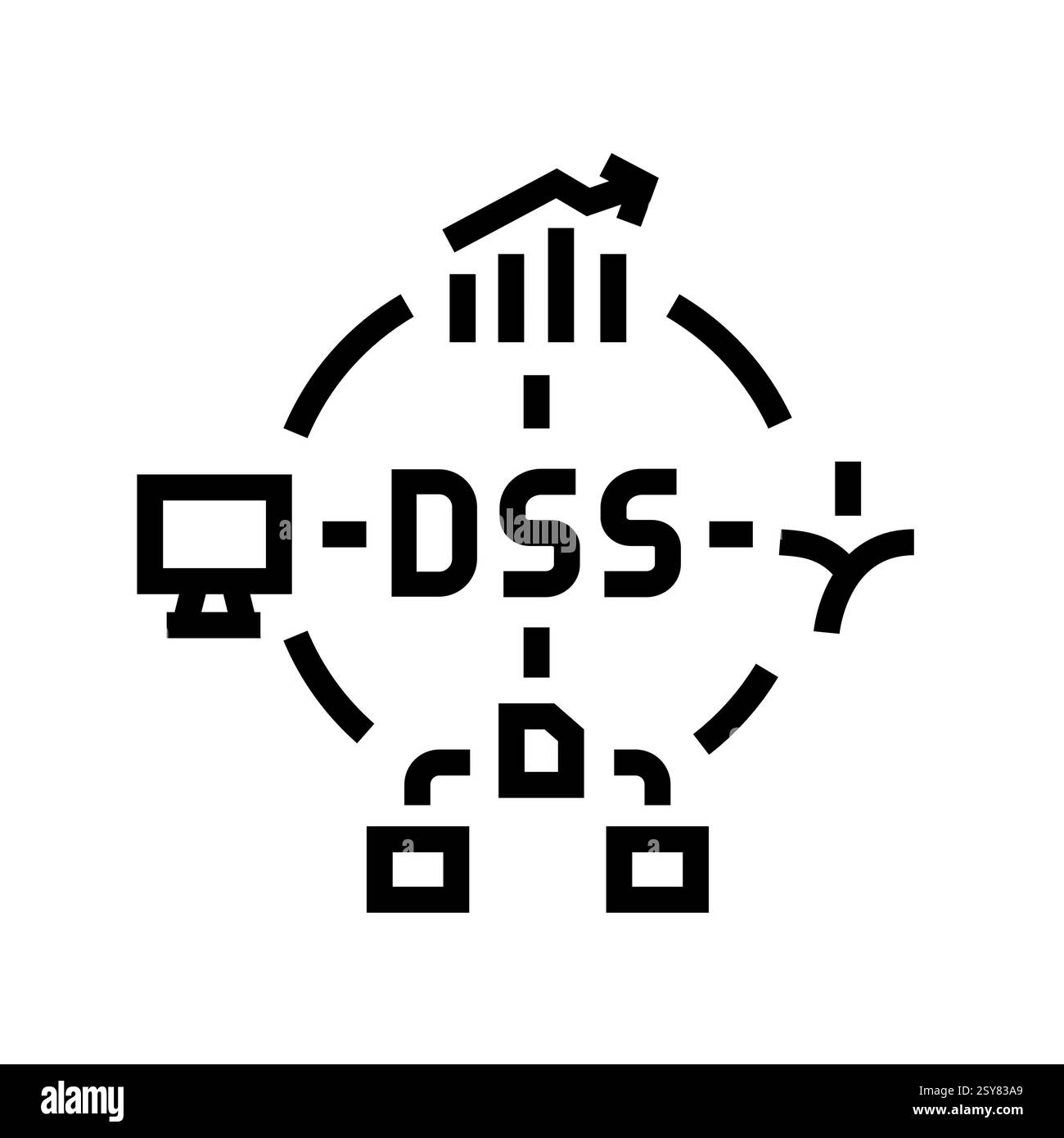 Systèmes d'aide à la décision, icône de ligne noire DSS Illustration de Vecteur