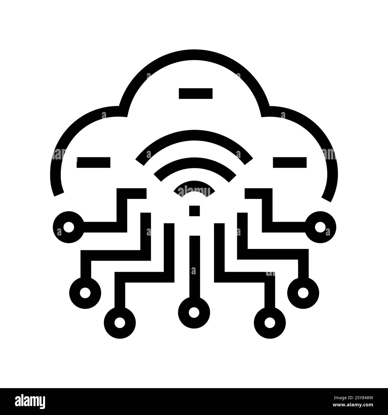Icône de ligne noire Cloud Computing Illustration de Vecteur