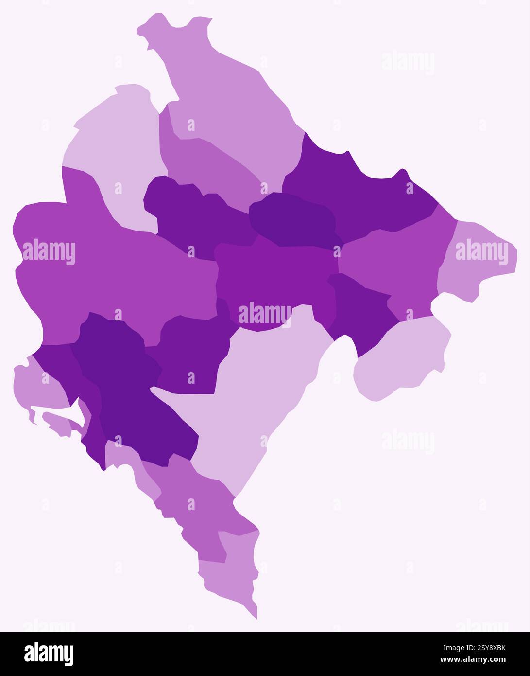 Carte du Monténégro avec les régions. Juste une carte de frontière de pays simple avec division de région. Palette de couleurs violettes. Illustration de Vecteur