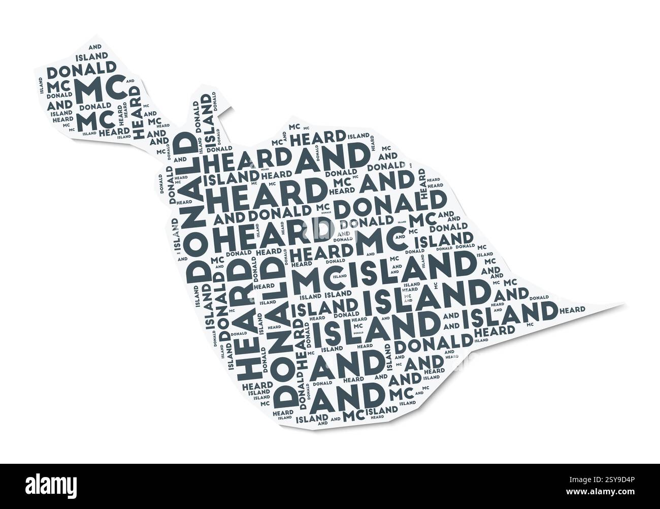 Les îles Heard et McDonald forment un nuage de texte. Frontière de pays avec ombre sur fond blanc. Illustration de Vecteur
