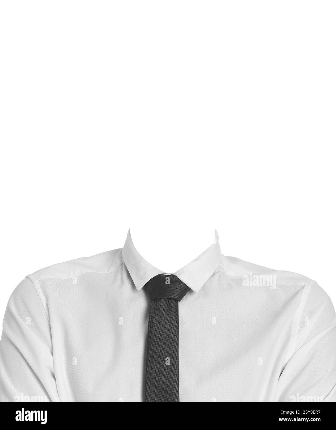 Photo de passeport, carte d'identité ou autre photo de document. Tenue formelle sans visage pour remplacement isolé sur blanc Banque D'Images