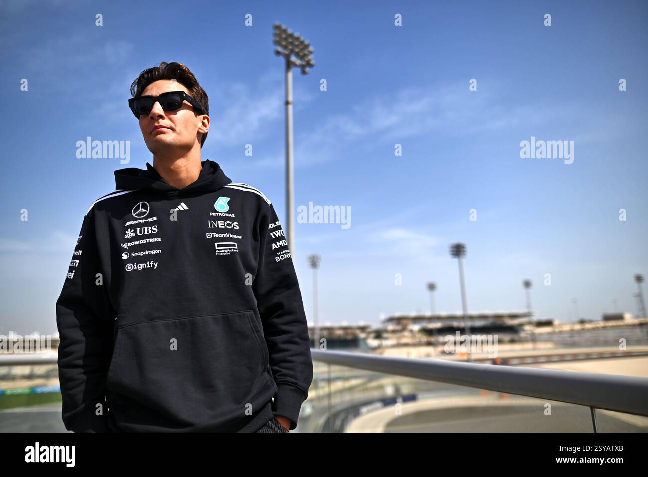 Sakhir, Bahreïn. 28 février 2025. George Russell (GBR) Mercedes AMG F1. 28.02.2025. Essais de formule 1, Sakhir, Bahreïn, troisième jour. Crédit : James Moy/Alamy Live News Banque D'Images