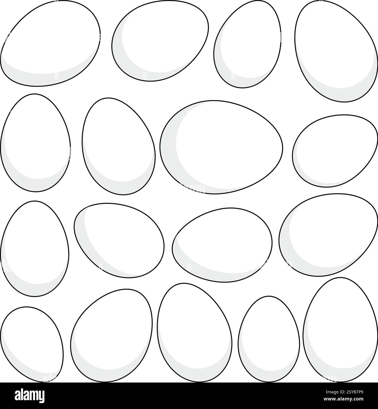 Set d'œufs de Pâques. Oeufs en chocolat bonbon, oeufs peints pour la célébration traditionnelle des fêtes. Page de coloriage noir et blanc vectoriel. Illustration de Vecteur