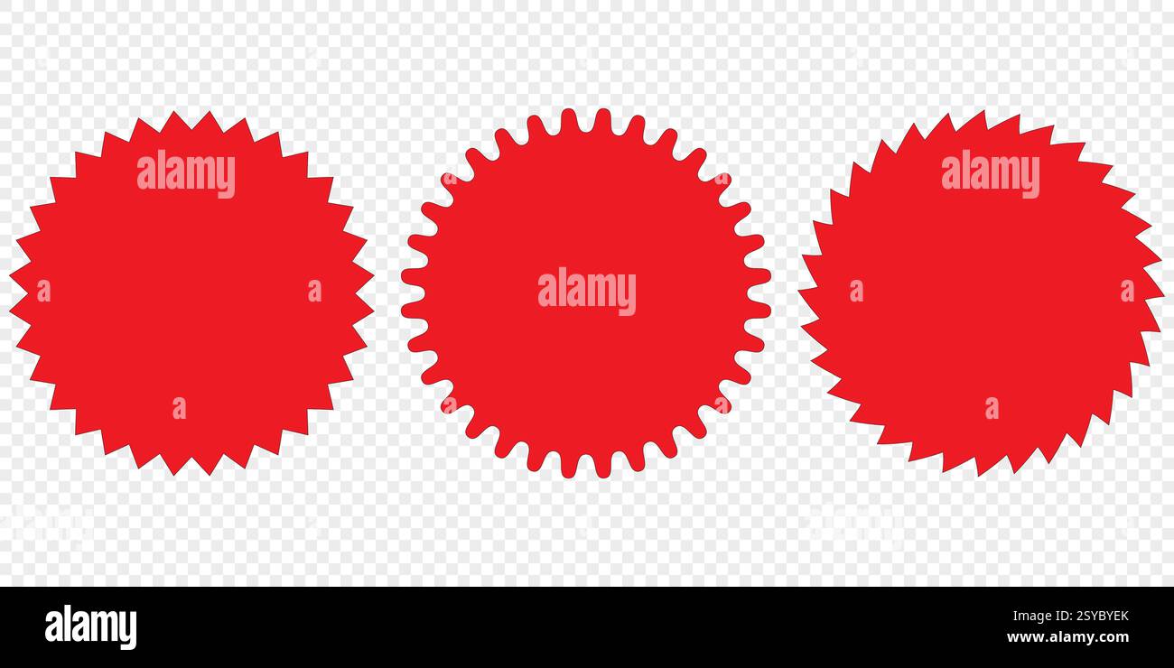 Ensemble vectoriel d'étoiles rouges, badges Sunburst. Autocollants et étiquettes de prix de vente Illustration de Vecteur