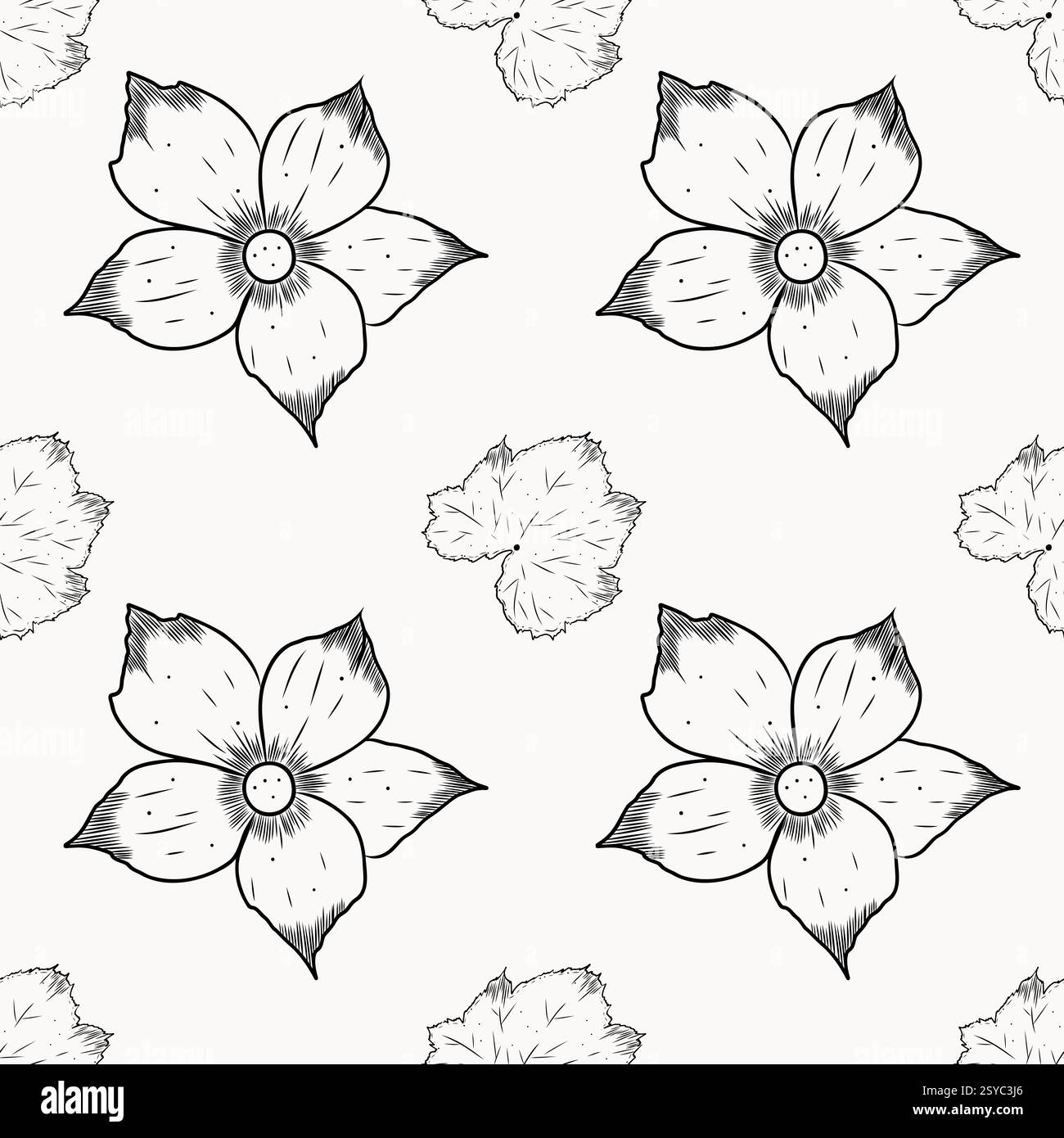 Vecteur modèle sans couture avec des fleurs et des feuilles. Graphiques dessinés à la main sur un fond blanc. Pour impression, textile, design. Illustration de Vecteur