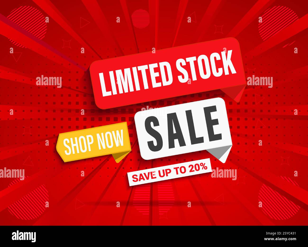 Modèle de conception victor de bannière Web de vente. Rabais exclusif, vente Flash, Mega offre de vente avec ruban réaliste. Prix de l'offre spéciale du produit . Illustration de Vecteur