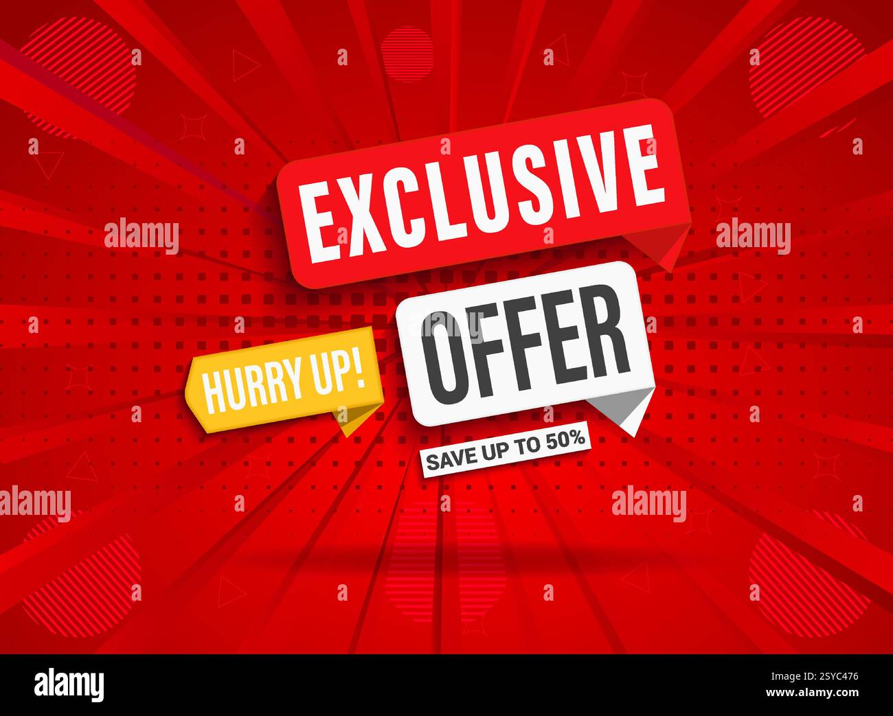 Modèle de conception victor de bannière Web de vente. Rabais exclusif, vente Flash, Mega offre de vente avec ruban réaliste. Prix de l'offre spéciale du produit . Illustration de Vecteur