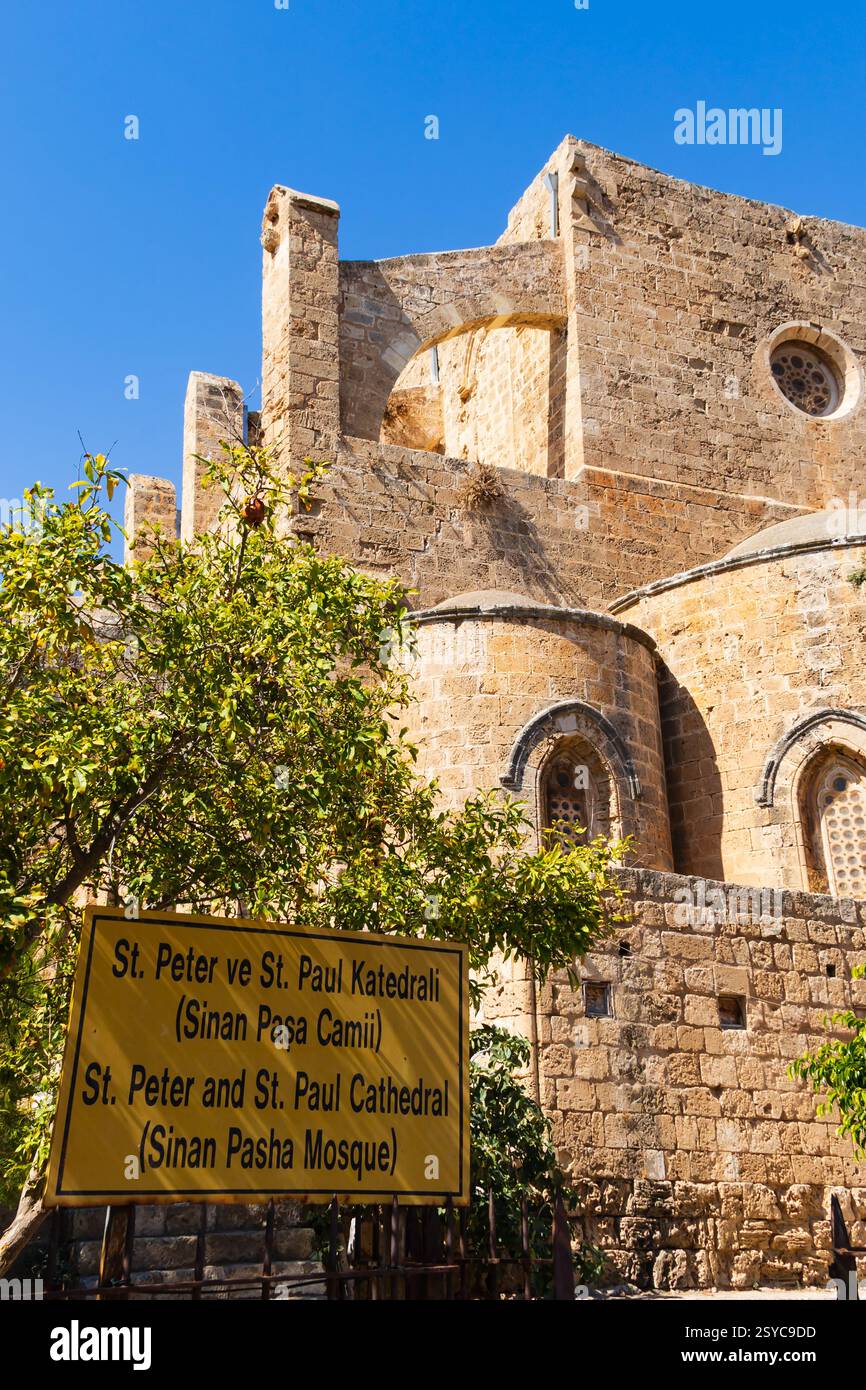 Ruines de la cathédrale Saint-Pierre et Saint-Paul, mosquée Sinan Pacha, Famagouste, Ammochostos, Gazimagusta, République turque de Chypre-Nord. Chypre du Nord Banque D'Images