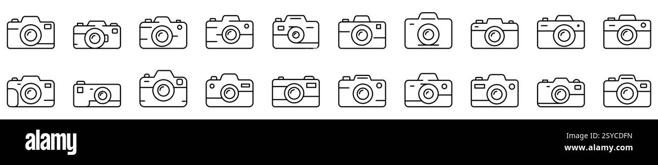 Icône appareil photo. Contour modifiable. Ensemble d'icônes noires de caméra linéaire. Symbole de caméra. Illustration vectorielle Illustration de Vecteur