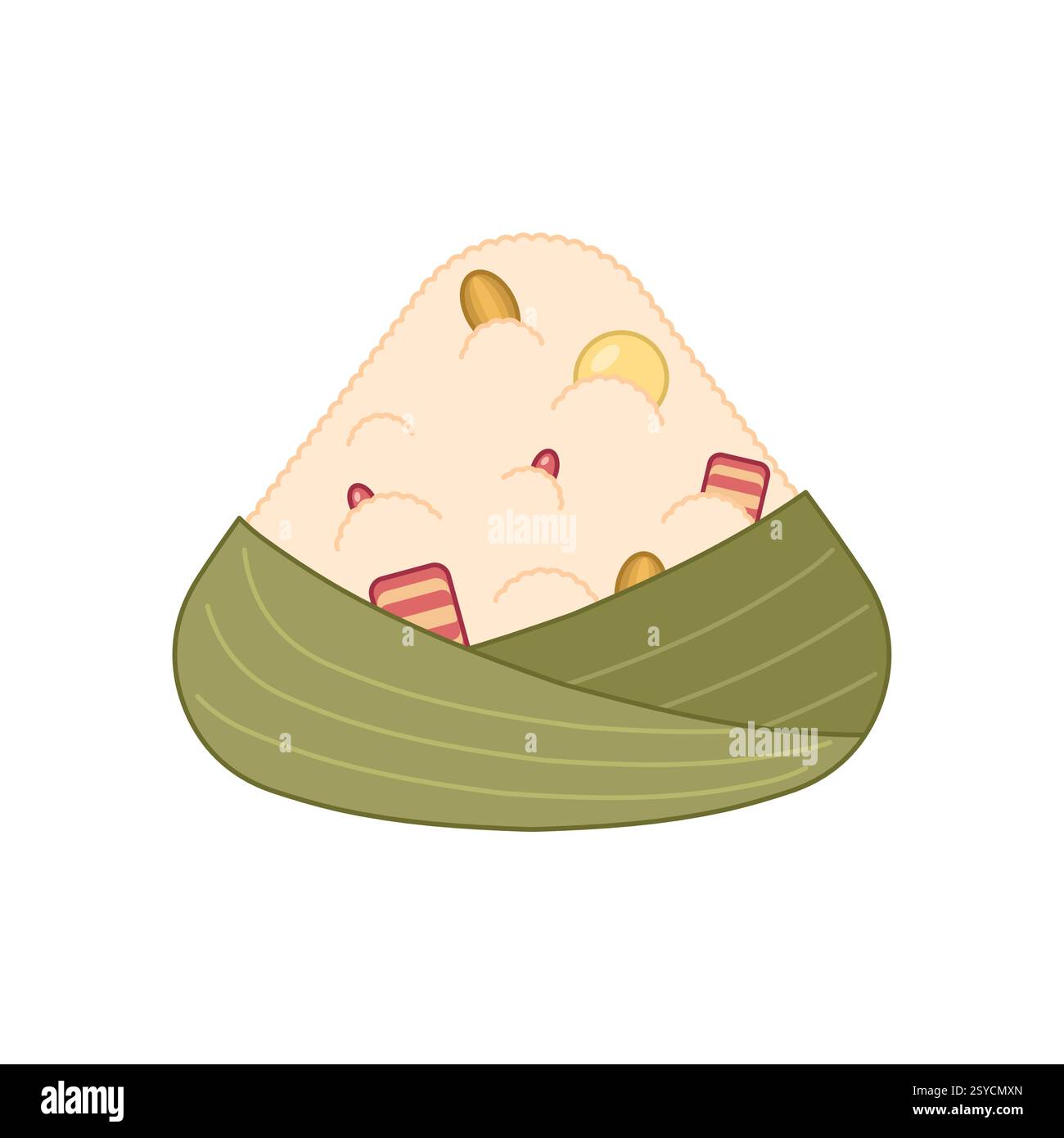 Le Zongzi est un plat chinois de riz avec des garnitures enveloppées de bambou ou de feuilles de roseau. Illustration de Vecteur