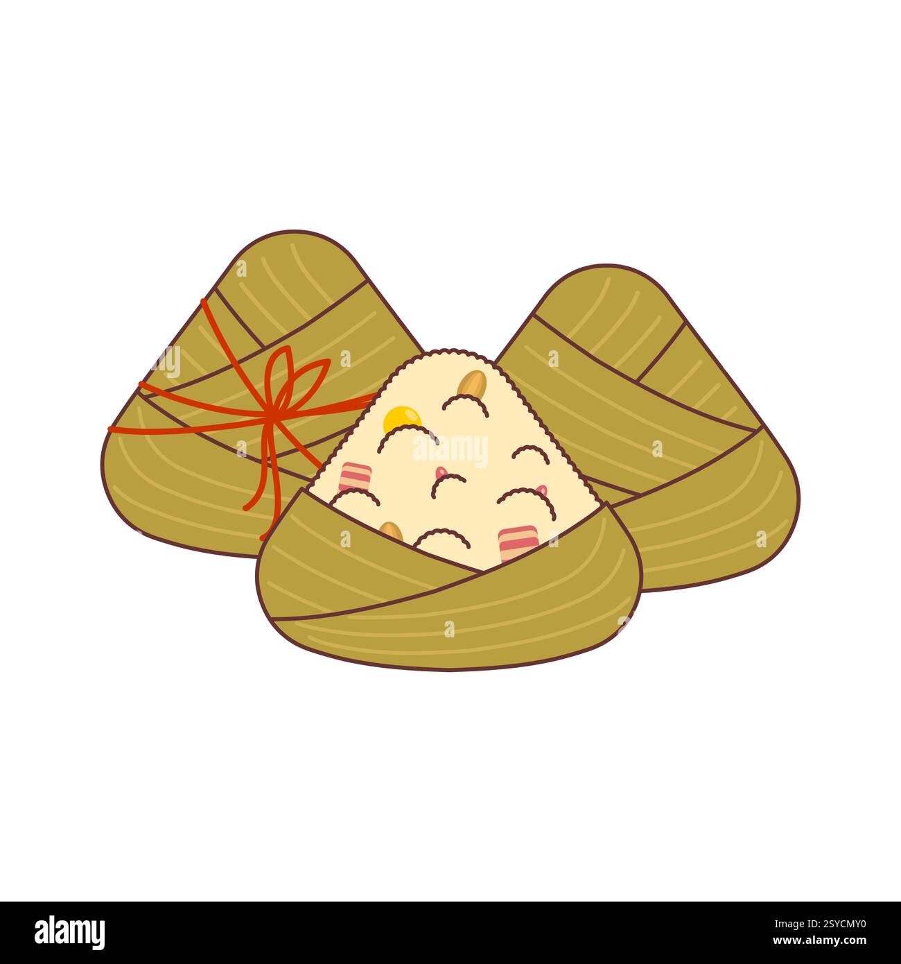 Le Zongzi est un plat chinois de riz avec des garnitures enveloppées de bambou ou de feuilles de roseau. Illustration de Vecteur