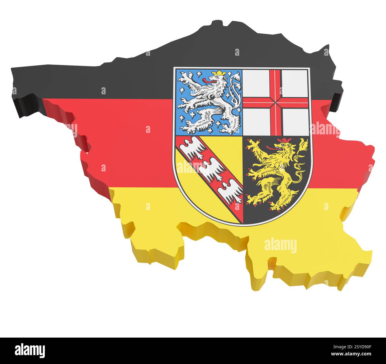 L'état allemand de la Sarre mis en évidence et couvert selon le drapeau officiel. Isolé sur fond blanc pur pour une meilleure séparation Banque D'Images