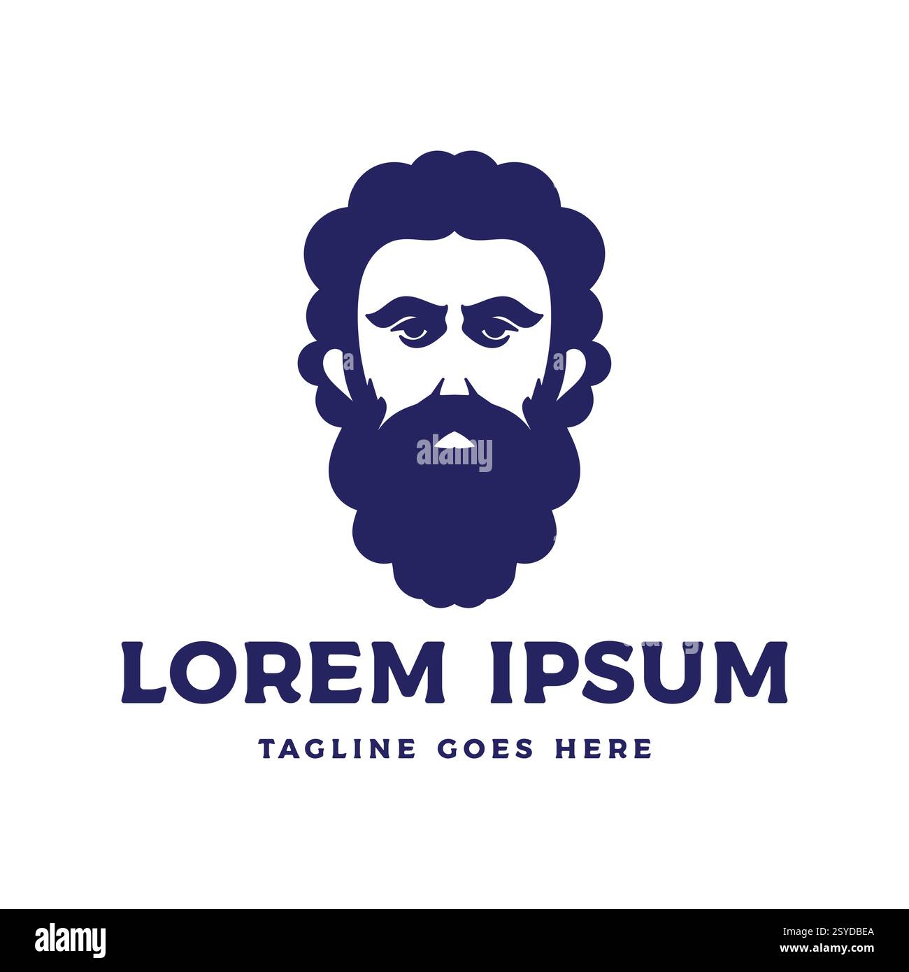 Grec vieil homme visage comme Dieu Zeus Triton Neptune philosophe avec barbe et moustache logo design Illustration de Vecteur