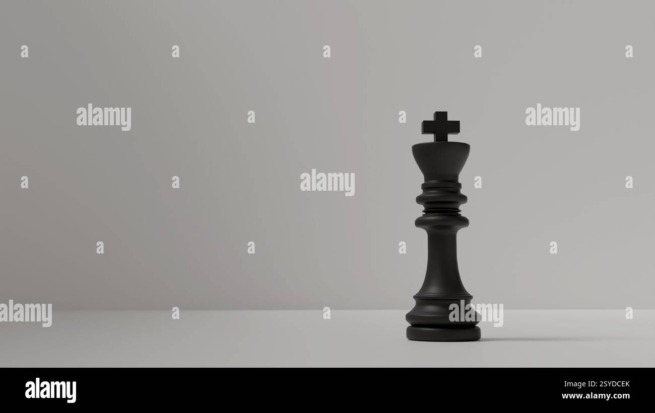 Modèle 3D de roi noir dans la salle blanche, échecs et jeu d'échecs, roi d'échecs Banque D'Images