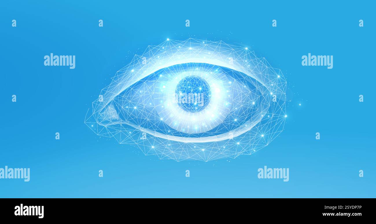 Oeil 3D sur fond bleu. Vision digitale, ophtalmologie santé, reconnaissance faciale. Illustration de Vecteur