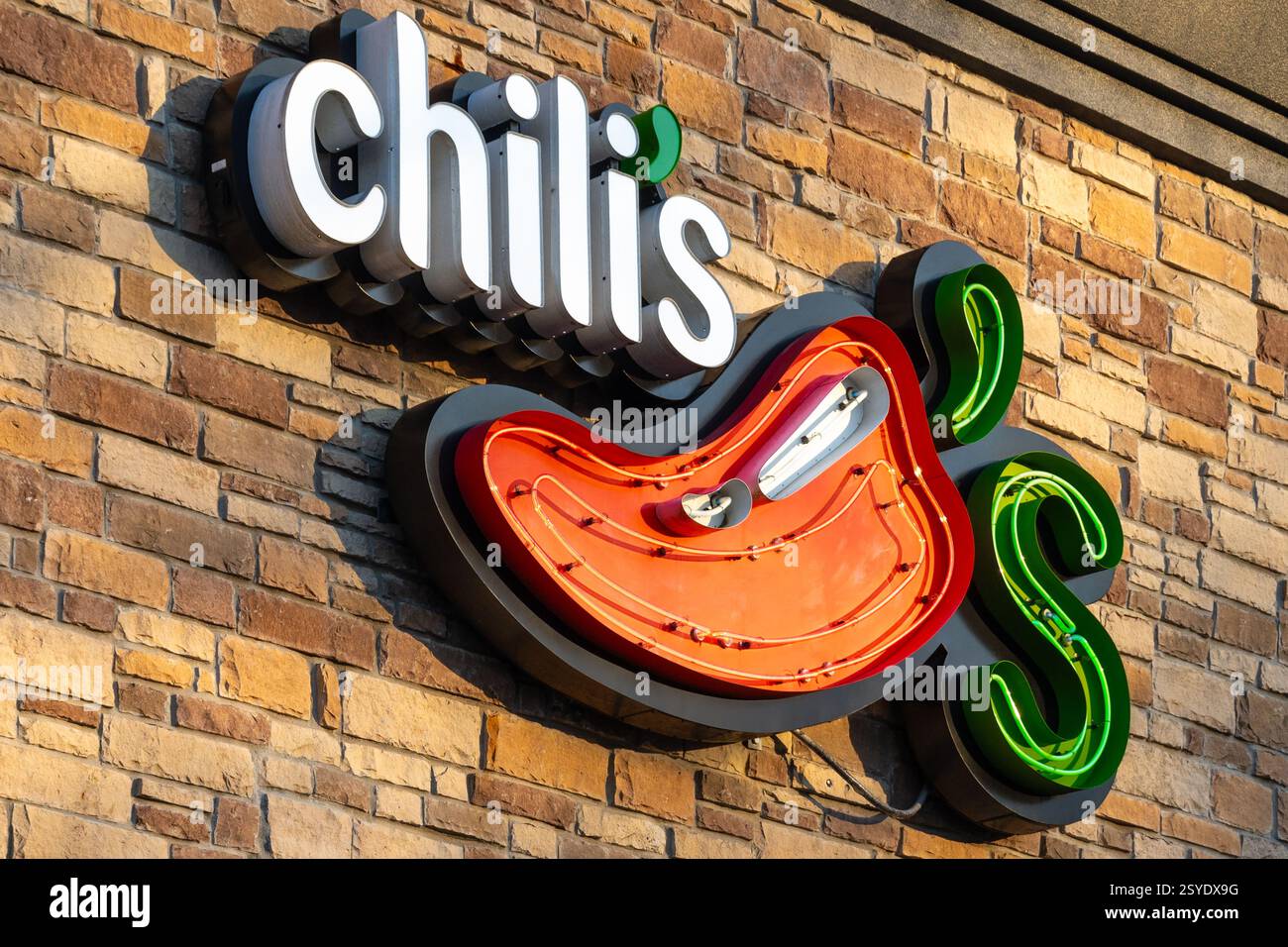 Enseigne de restaurant Chili's à Snellville, Géorgie. (ÉTATS-UNIS) Banque D'Images