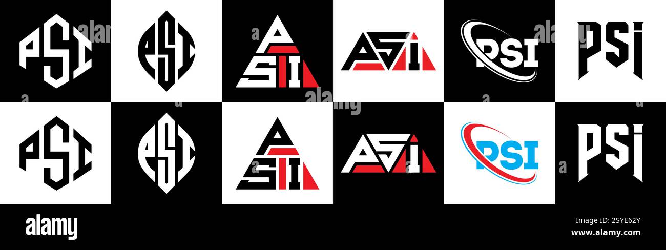 Design de logo de lettre PSI dans le style six. PSI polygone, cercle, triangle, hexagone, style plat et simple avec logo de variation de couleur noir et blanc Illustration de Vecteur